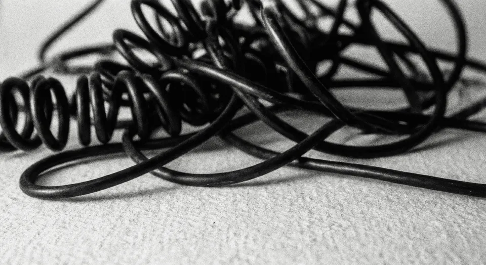 Macro shot of tangled chaotic wires