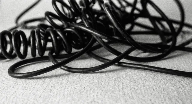 Macro shot of tangled chaotic wires
